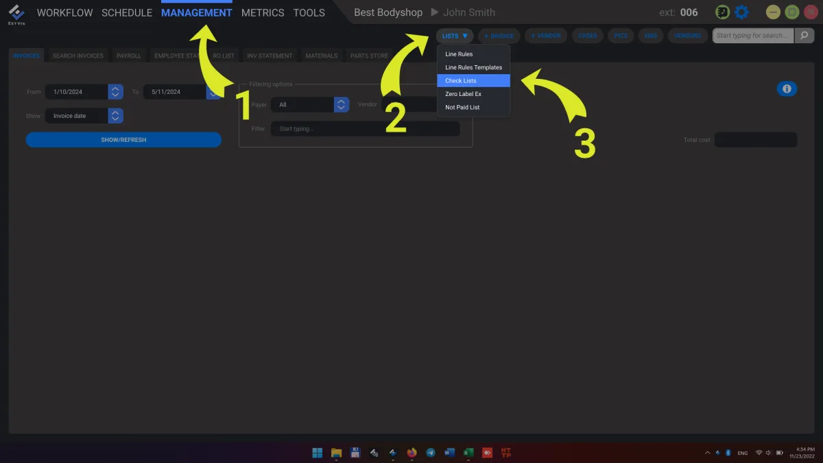 EstVis Checklists - Workflow Step 1
